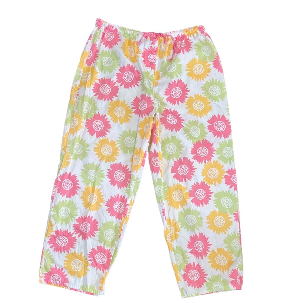 Talbots 100% Cotton long pants XL floral pattern light weight Flirty Romantic